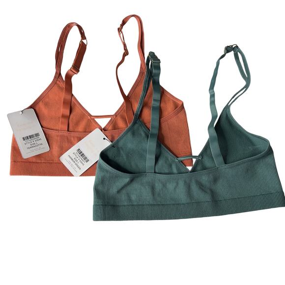 Lively L NEW Green Orange Ribbed Seamless Bralette Bra Set of 2 - Picture 2 of 7